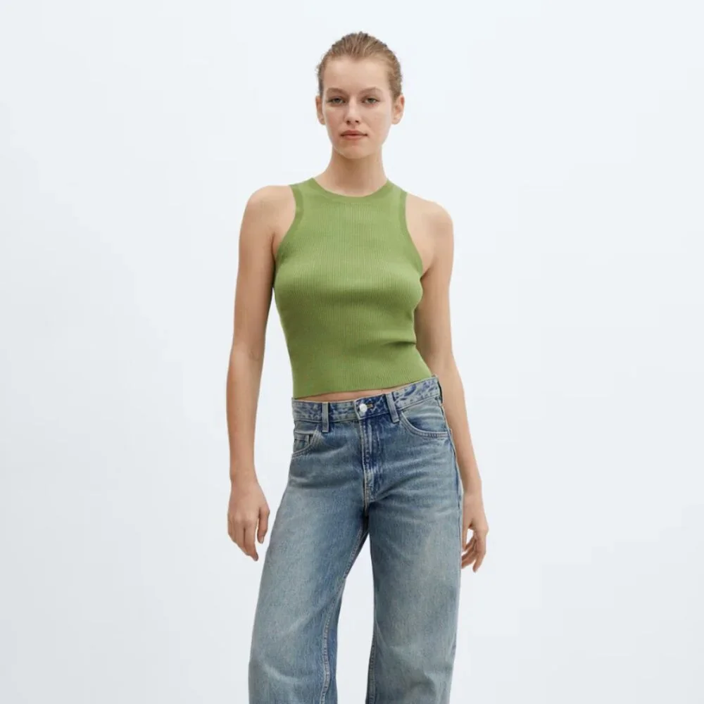 Mango Ribbed Knit Top - Green - Medium - Picture 2 of 5